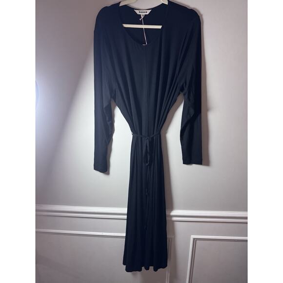 Boden Women's Long Sleeve V Neck Black Stretchy Maxi Dress W/tie Sz 22 NWT - Picture 1 of 8